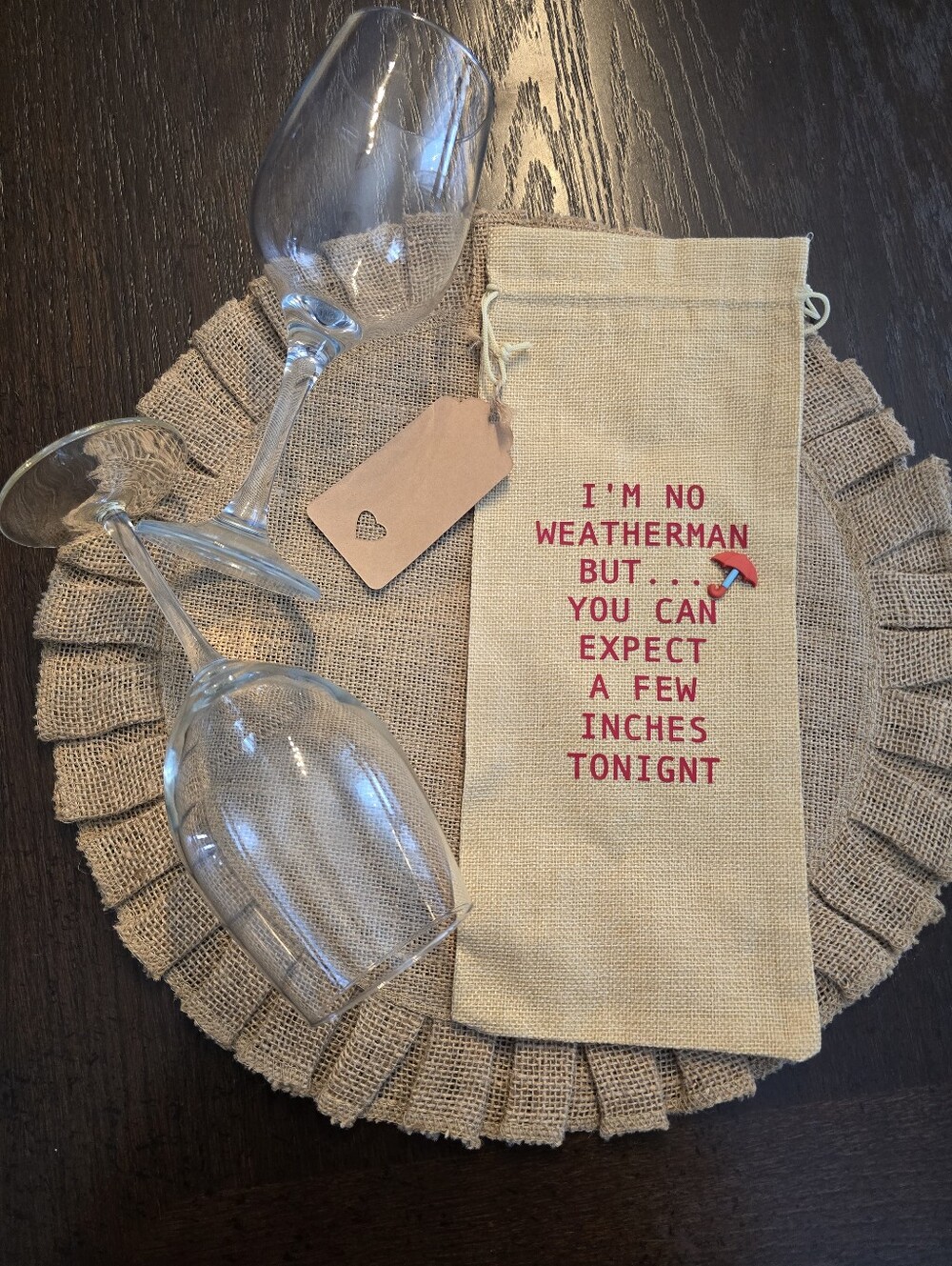 🍷☂️🤣 Funny "Weatherman" Burlap Wine Gift Bag - Handmade Girls Trip Gift
